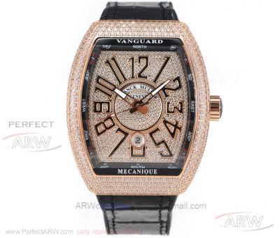 FM Factory Franck Muller Vanguard Iced Out V45 SC DT Rose Gold Case ETA 2824 Automatic Watch